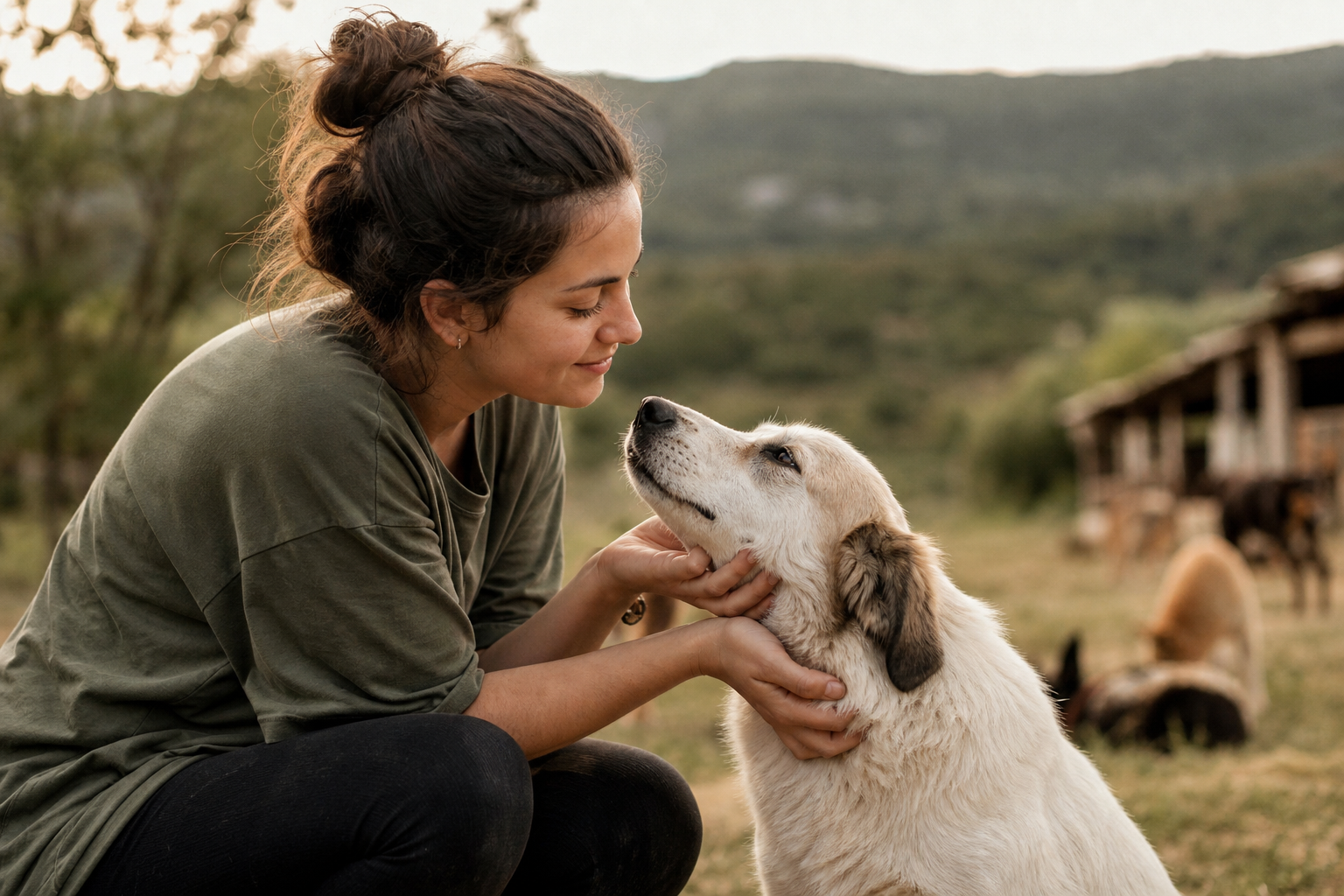 Person kümmert sich um einen Hund